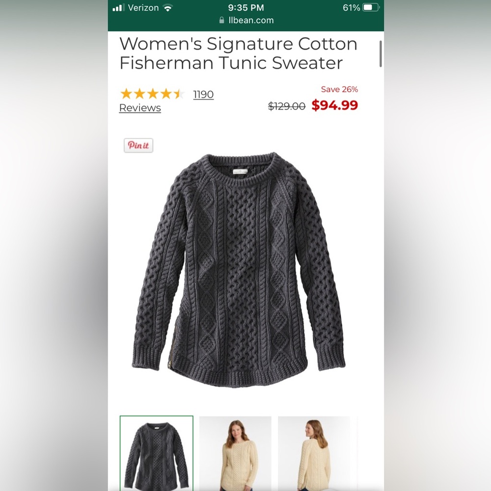 Womens L.L. Bean Cableknit Sweater M